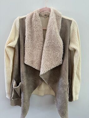 entro Taupe Faux-Suede & Cream Sherpa Cardigan